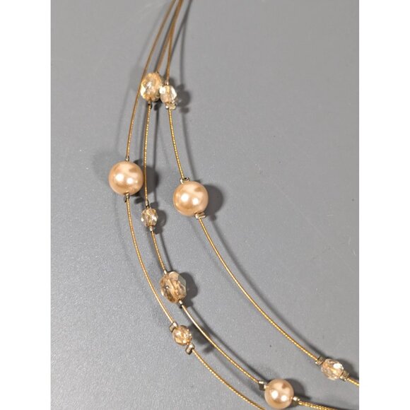 Lia Sophia Golden Faux Pearl Multi Wire Necklace Coastal Chic 19" - Picture 6 of 7